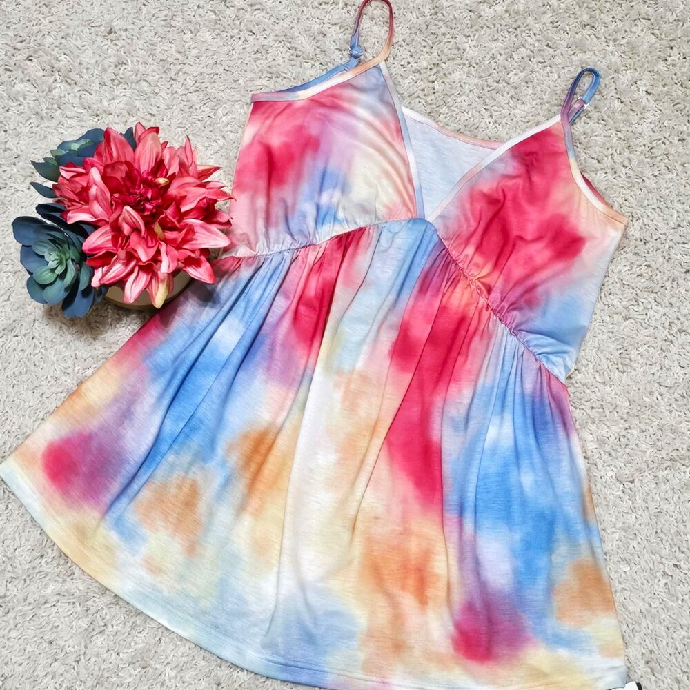 Bellelily Cami Top. Watercolor Tie Dye. Pink Blue Yellow White. Size Small. NWT. - Picture 11 of 13